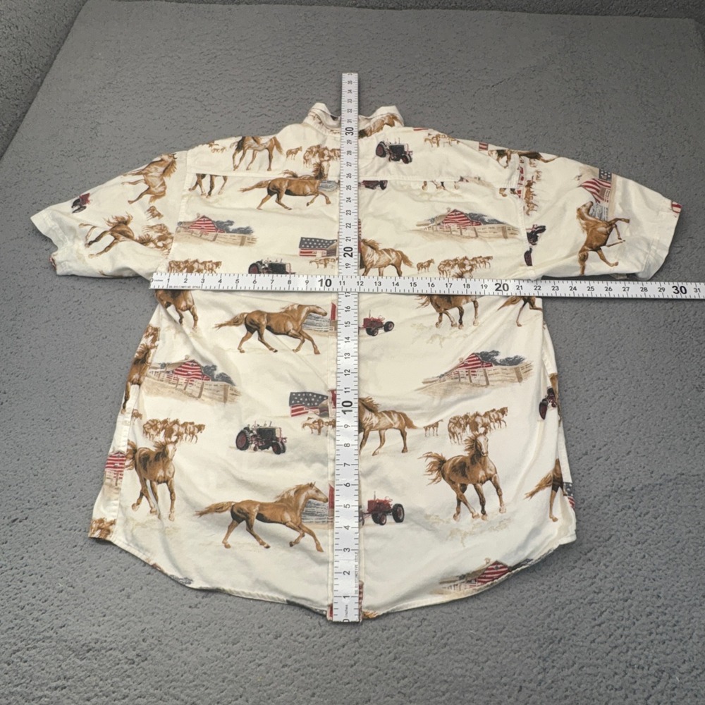Bit & Bridle Button Up Shirt Mens Large Cream Horse Barn Tractor Street Retro - Picture 2 of 9